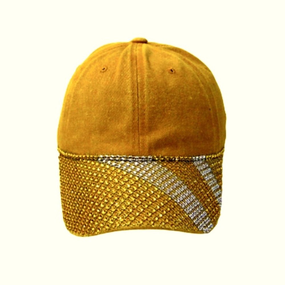 Gold/Yellow Silver Fashion Bling Faded 100% Cotton Streetwear Baseball Cap Hat